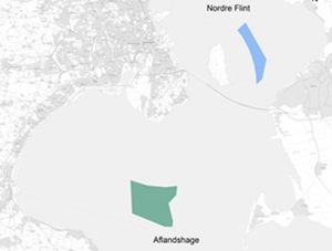 Map of the possible areas for the Nordre Flint and Aflandshage offshore wind projects Map of the possible areas for the Nordre Flint and Aflandshage offshore wind projects