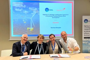 Photo from the signing ceremony during Seanergy conference in France: Willy Gauttier (left), vice president Offshore Floating Wind BU Technip Energies, Beate Myking, senior vice president Renewables Solutions Equinor, Laure Mandrou, senior vice president Carbon-Free Solutions Business Line of Technip Energies, and Frode Sivertsen, manager Supply Chain Equinor Equinor and Technip Energies enter strategic collaboration for floating wind substructures