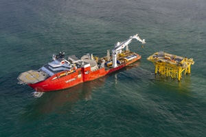 First marine cable for Hollandse Kust wind farm (West Alpha) laid to TenneT's 'socket' (picture Flying Focus) First marine cable for Hollandse Kust wind farm West Alpha laid to TenneTs socket (picture Flying Focus)