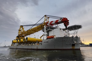 Jan De Nul's Les Alizés leaves Eemshaven to install first monopiles for Gode Wind 3 and Borkum Riffgrund 3 offshore wind farms Jan De Nul Group Les Alizés leaves Eemshaven to install first MP for BR3 GW3 08 2023