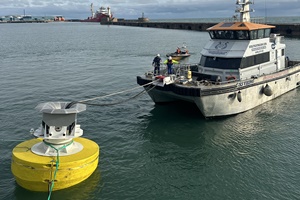 The Oasis Power Buoy transferring power to the CTV GXS Viking in Peterhead Scotland The Oasis Power Buoy transferring power to the CTV GXS Viking in Peterhead Scotland