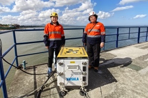 Alma Roxas-Aguila, Corio’s Development Director, and Evangeline Mangulabnan, Development Manager in our Cavite offshore wind project site with the LiDAR (photo credit: Corio Generation) Alma Roxas-Aguila, Corio’s Development Director, and Evangeline Mangulabnan, Development Manager in our Cavite offshore wind project site with the LiDAR (photo credit: Corio Generation)