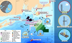WFIP3 field study assets deployed near the northeast United States outer continental shelf and wind energy lease areas under development (Image by Stephanie King Pacific Northwest National Laboratory) WFIP3 field study assets deployed near the northeast United States outer continental shelf and wind energy lease areas under development (Image by Stephanie King Pacific Northwest National Laboratory)