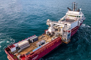 The Connector which is c 90m vessel was mobilised from Fredrikshavn in Denmark arrived on site in February to complete Phase One of the Geotech works The Connector which is c 90m vessel was mobilised from Fredrikshavn in Denmark arrived on site in February to complete Phase One of the Geotech works