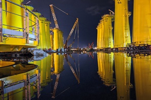 CTCI MAC’s transition pieces ready for load-out to Yunlin Offshore Wind Farm Transition pieces sitting in CTCI MACs Ta Lin Shop Taiwan